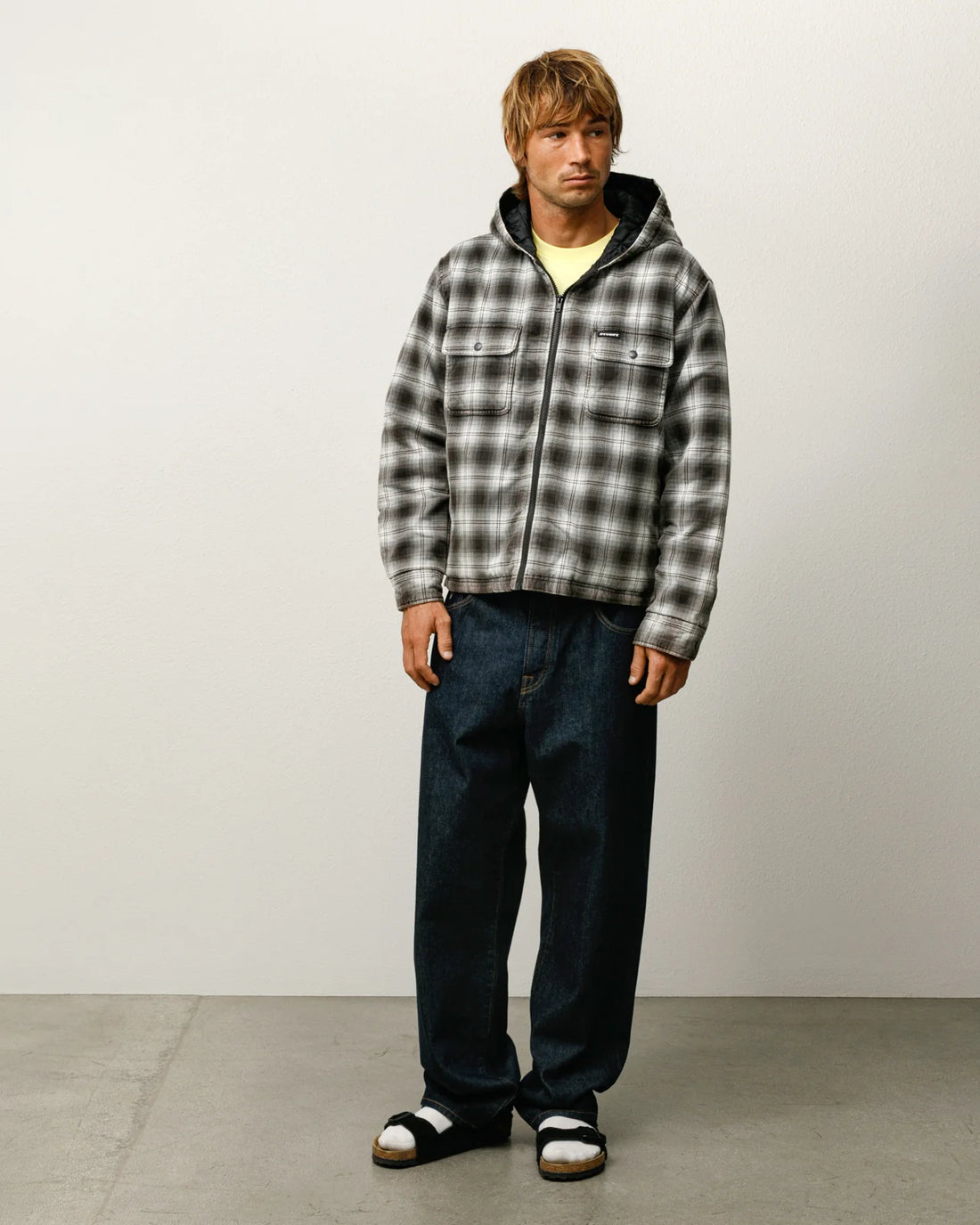 Stussy Chemise - Zip Hooded Plaid - Charcoal