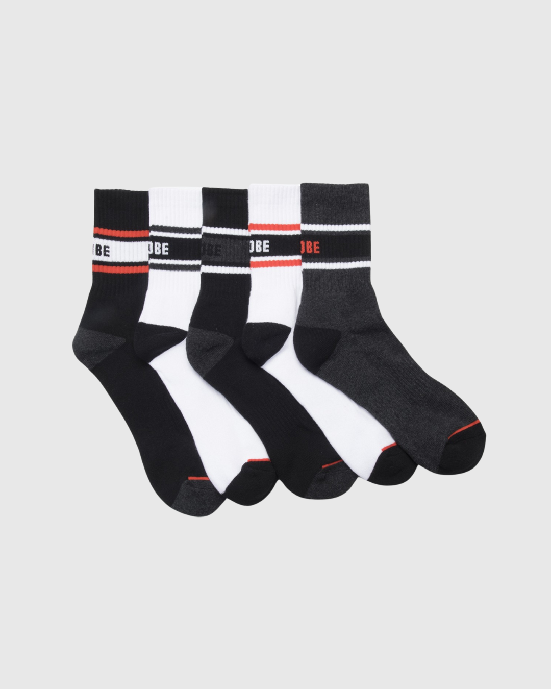 Globe Socks - Triple Stripes Socks 5 Pack - Black/Assorted