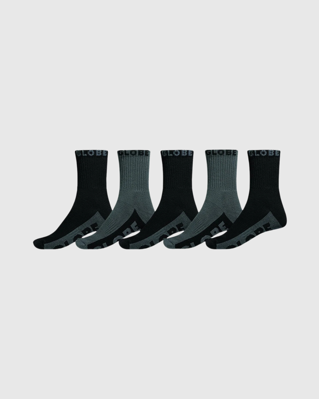 Globe Socks - Big Crew Socks 5 Pack - Black/Grey