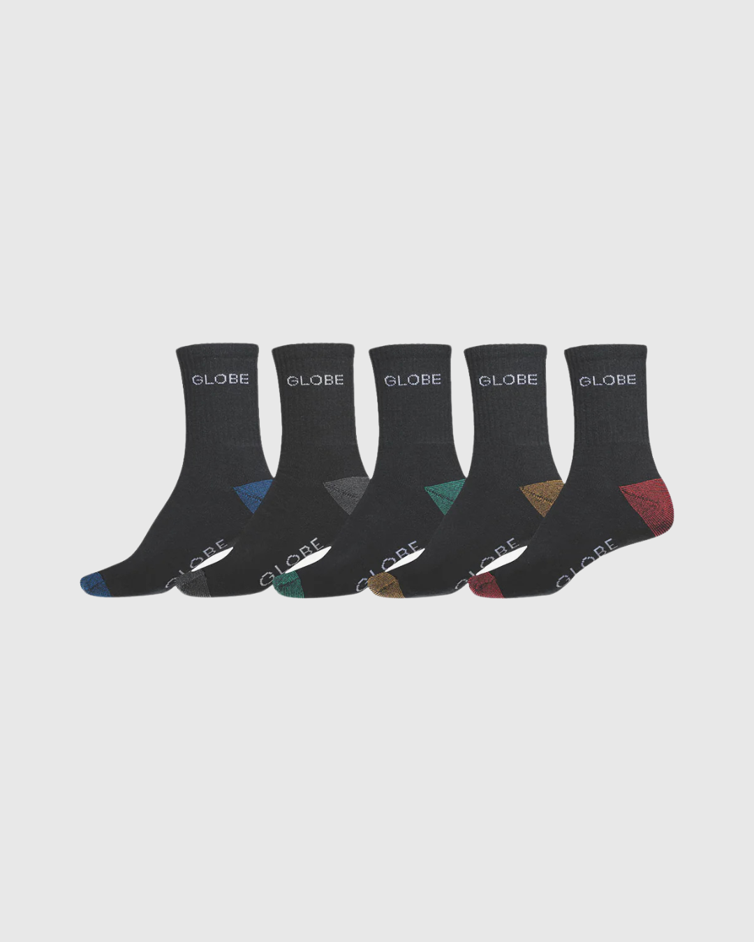 Globe Socks - Ingles Crew Socks 5-Pack - Black/Assorted