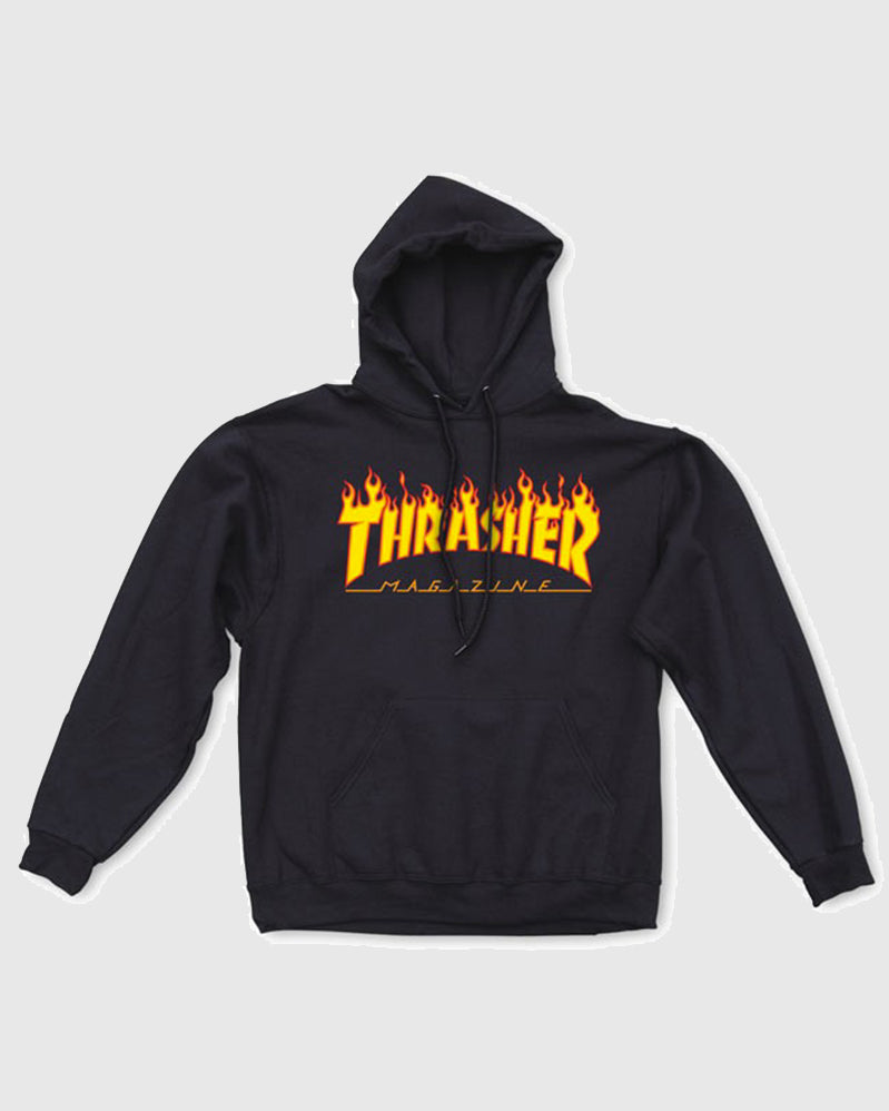 Thrasher Hoodie - Flame Logo - Black
