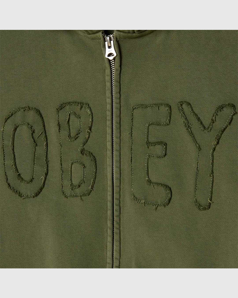 Obey Hoodie - Hybrid Faded Zip- Deep Lichen Green Faded Wash