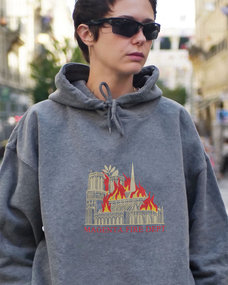Magenta Hoodie - Fire Dept Hoodie - Dark Heather