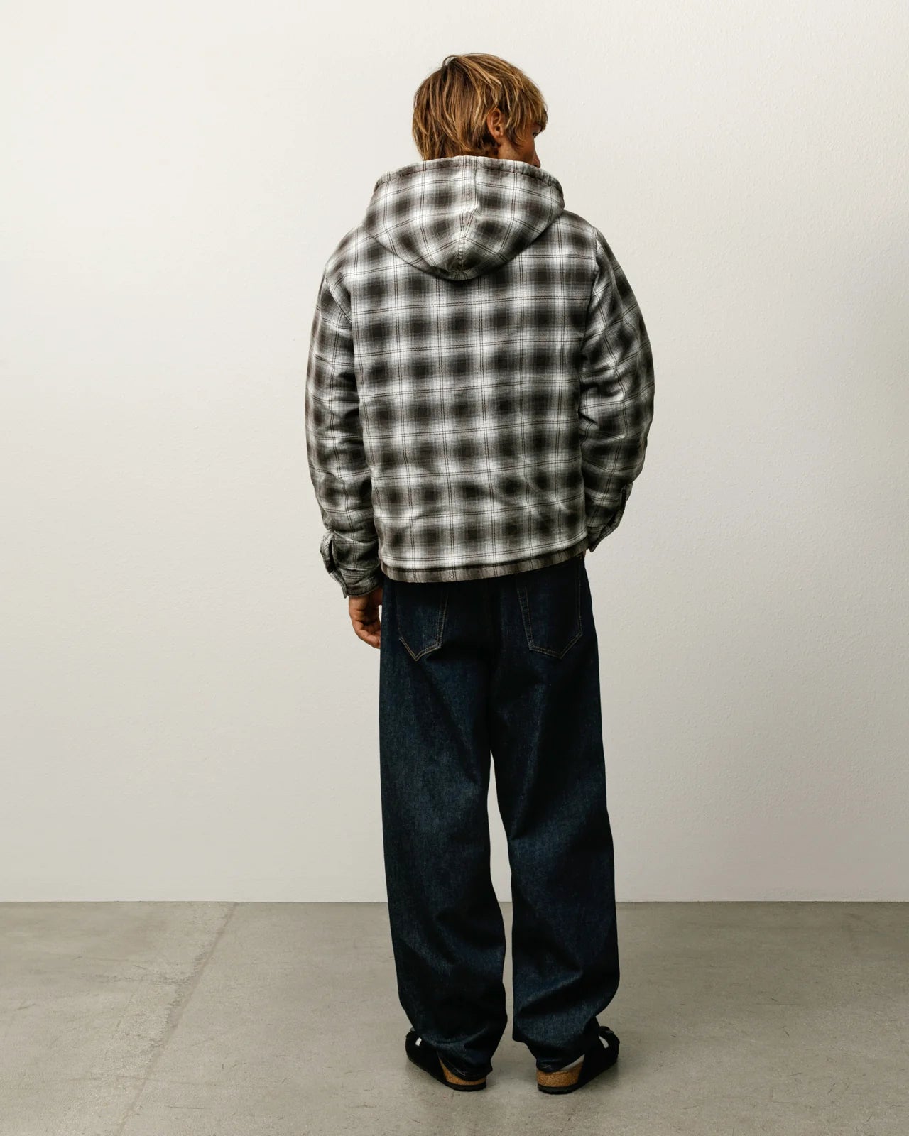 Stussy Chemise - Zip Hooded Plaid - Charcoal