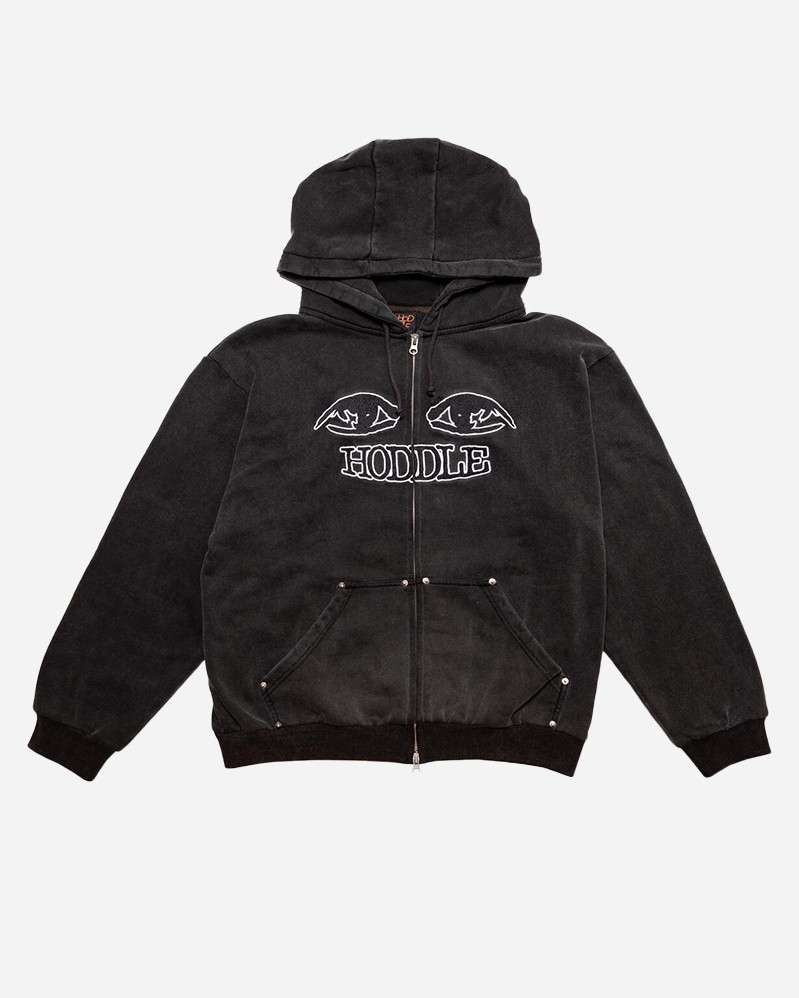 Hoddle Zip Hoodie - Watcher Logo - Washed Black