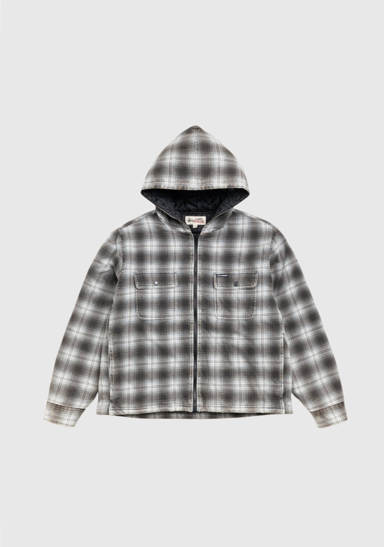 Stussy Chemise - Zip Hooded Plaid - Charcoal