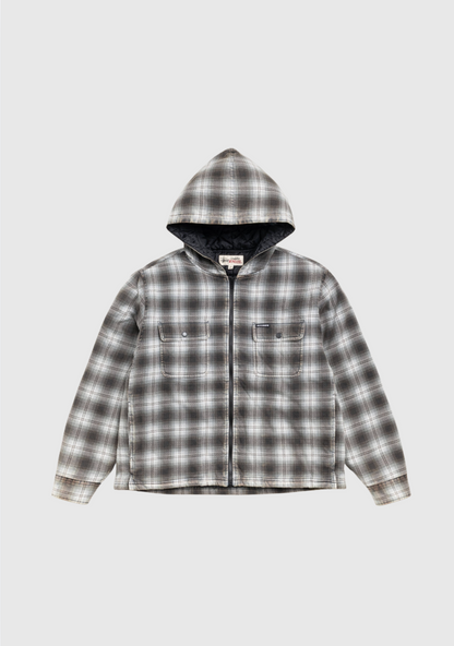Stussy Chemise - Zip Hooded Plaid - Charcoal