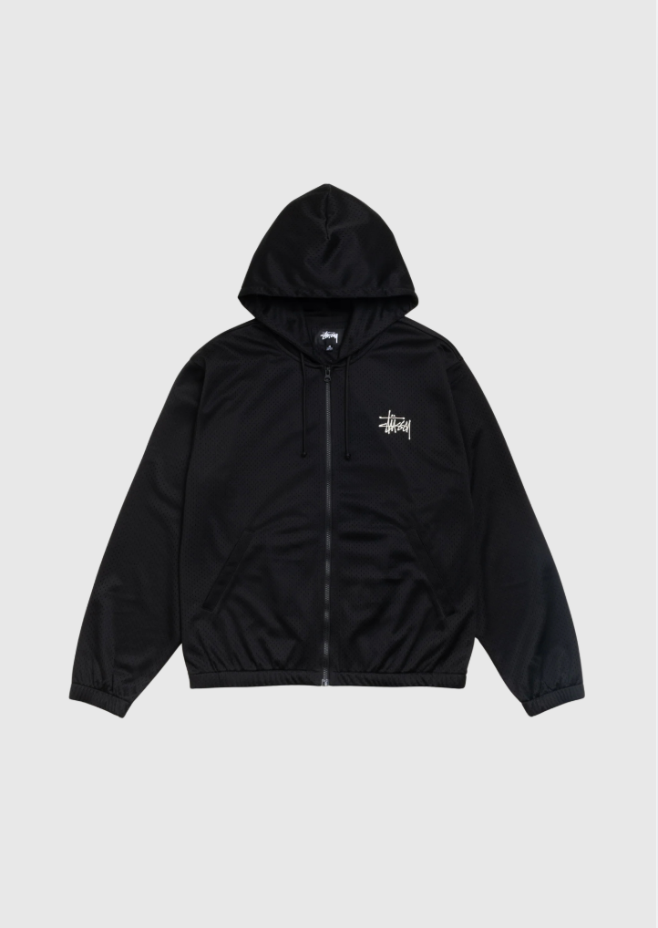 Stussy Zip Hoodie - Athletic Mesh - Black