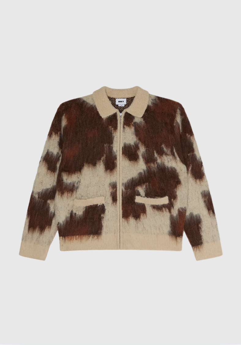 Obey Zip Sweater - Cow Pattern - Cow Multi