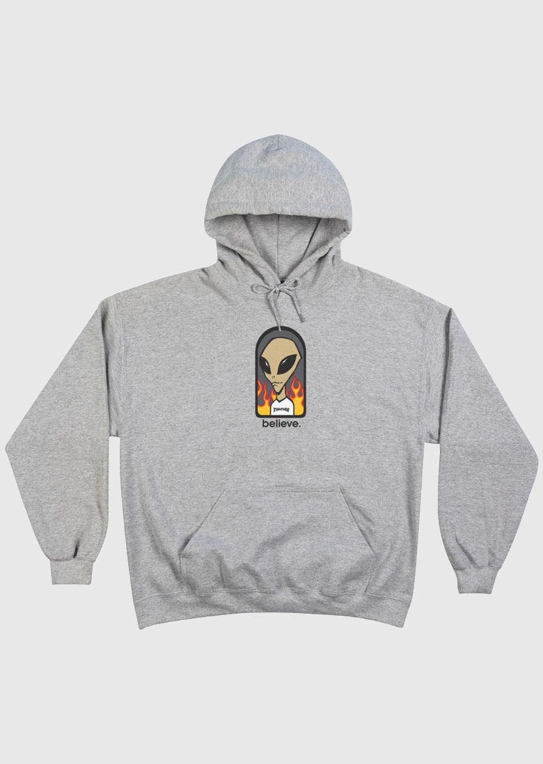Thrasher - THRASHER SWEAT THRASHER X AWS BELIEVE HOOD GREY