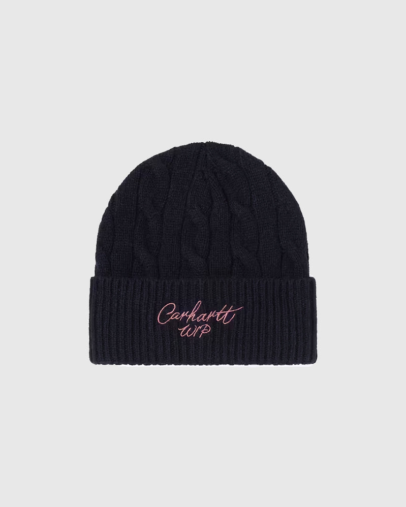 Carhartt WIP Bonnet - Signature Cable Beanie - Deep Night/Glassy Pink