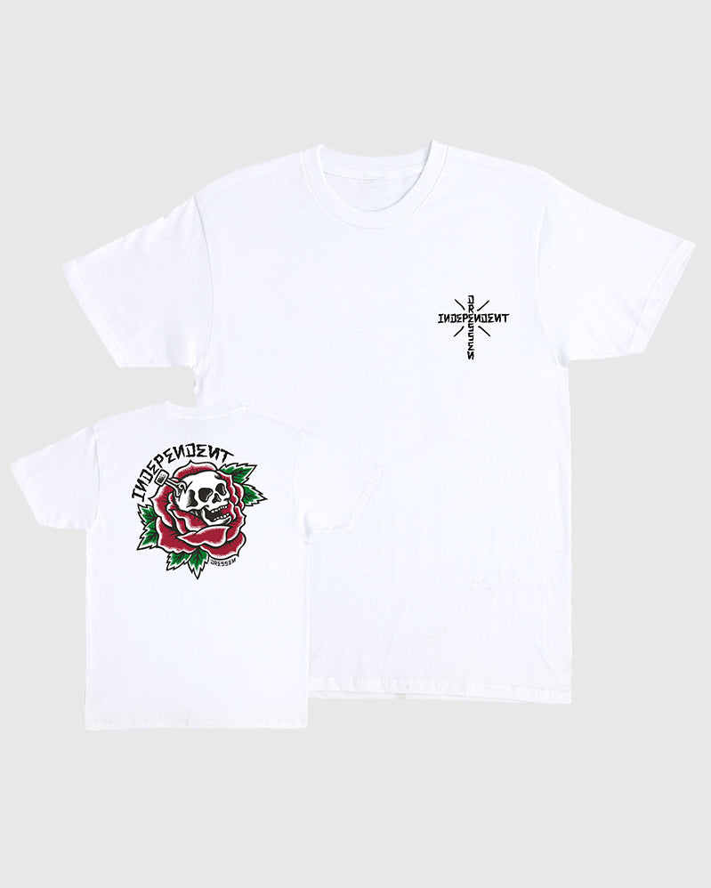 Independent Tee - Dressen Skull Rose - White