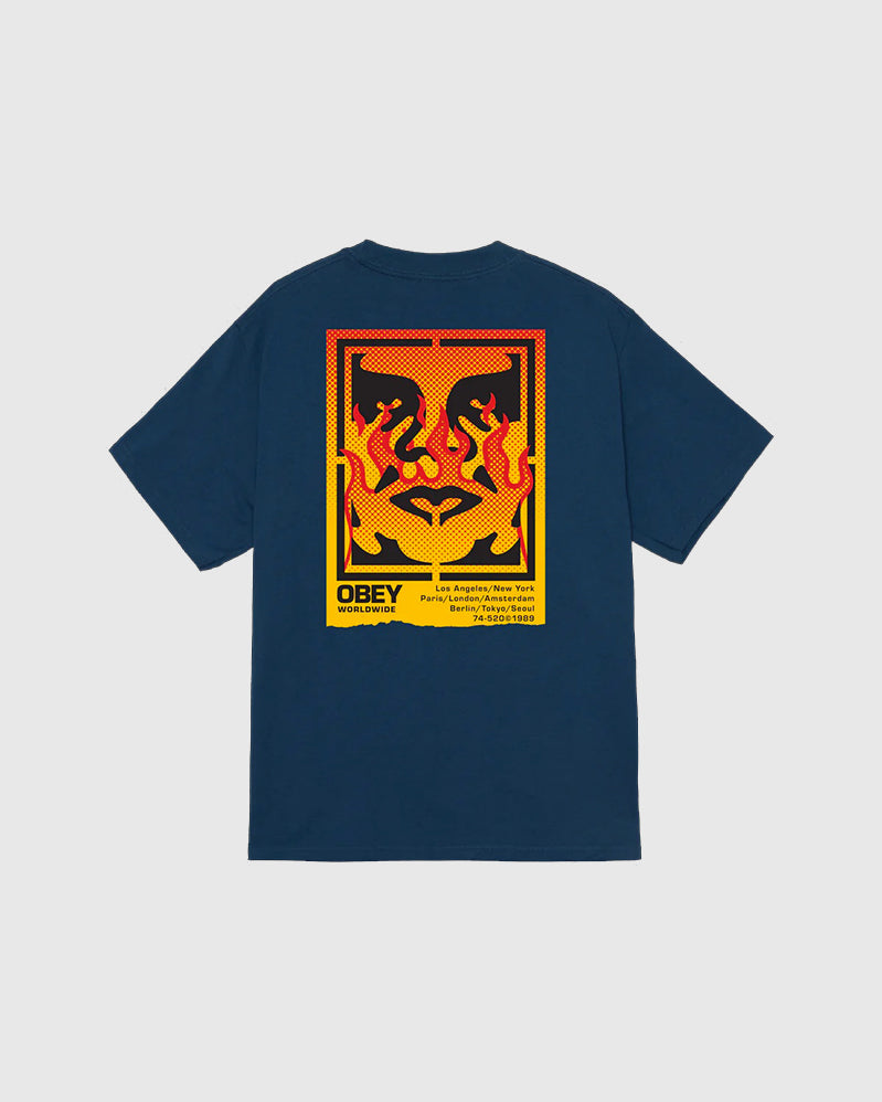 Obey Tee - Icon Stencil Flame - Harbor Blue