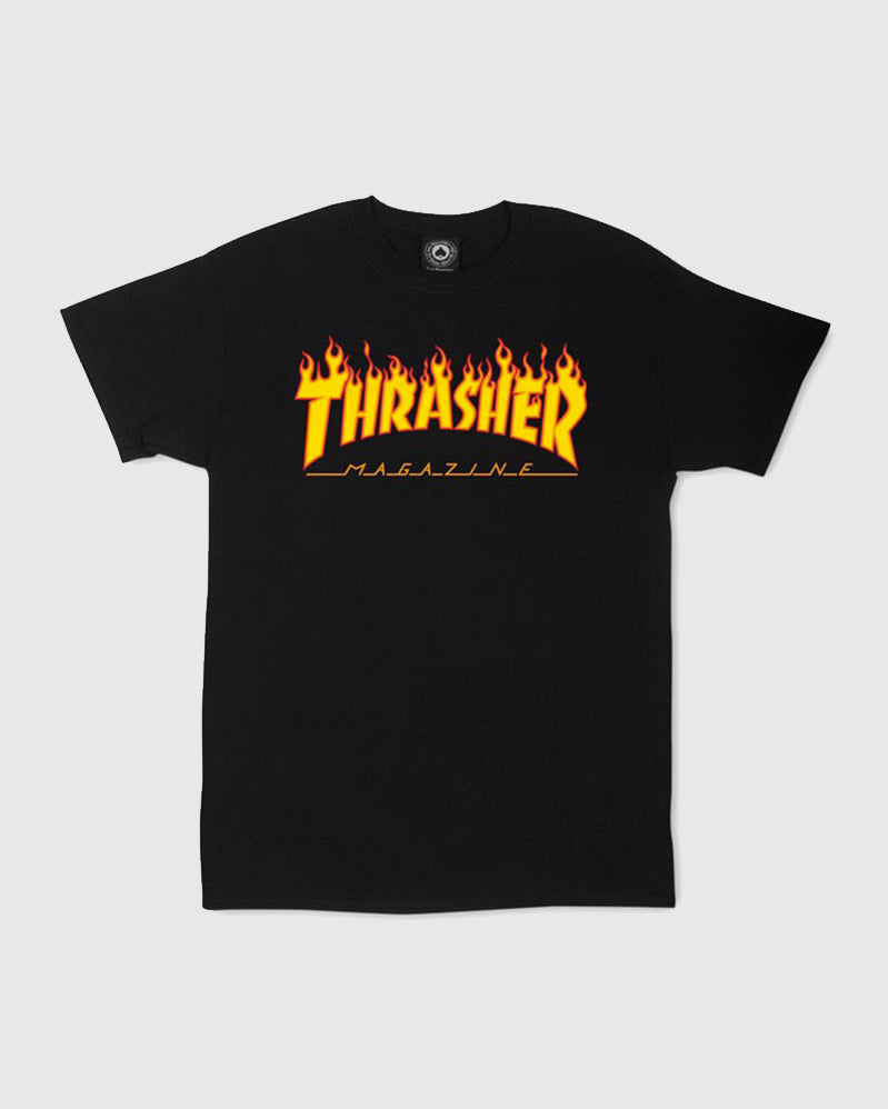 Thrasher Tee - Flame Logo - Black