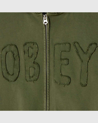 Obey Hoodie - Hybrid Faded Zip- Deep Lichen Green Faded Wash